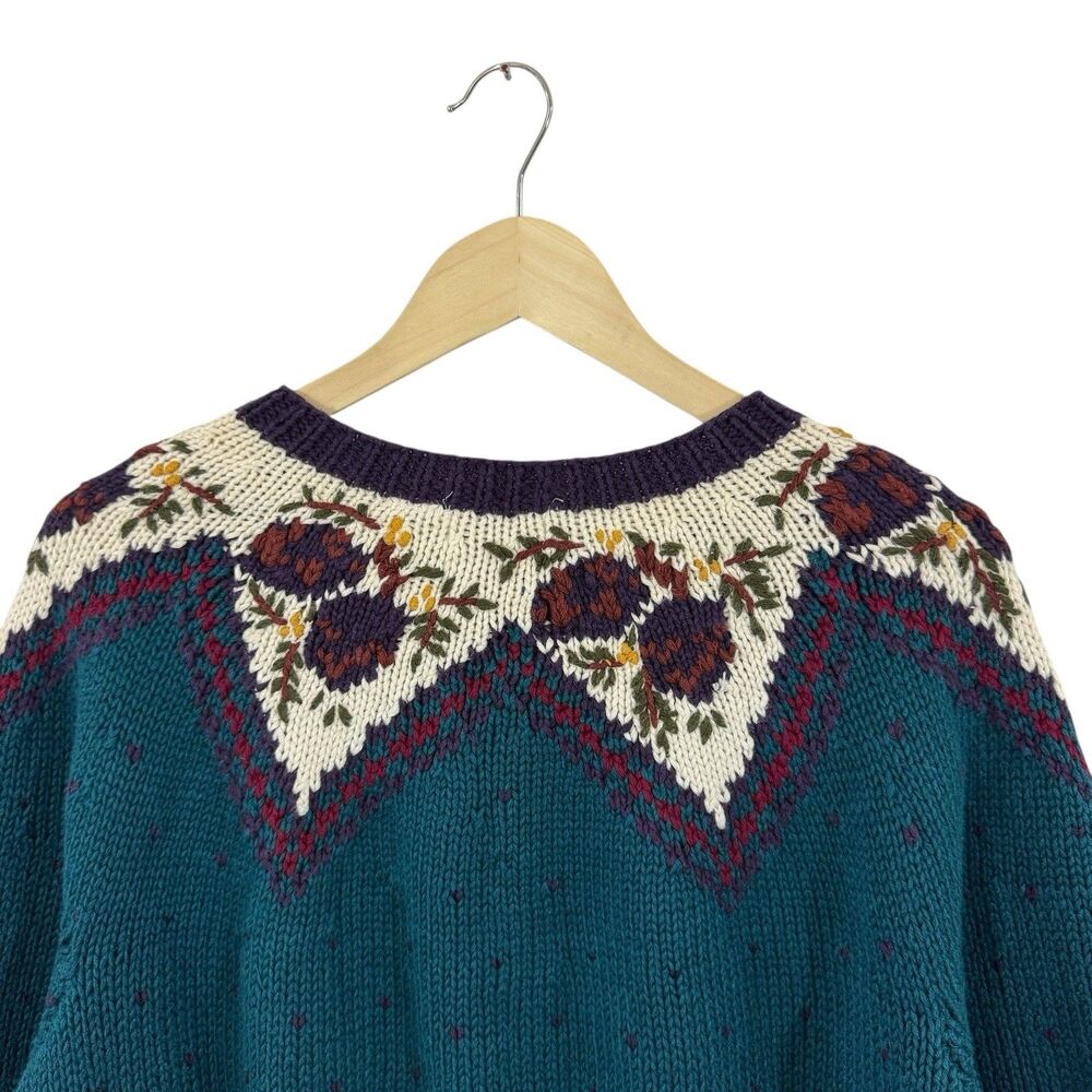 Vintage Cape Isle Knitters Handknit Medium Cardigan Sweater DARK TEAL Women READ - Picture 15 of 16